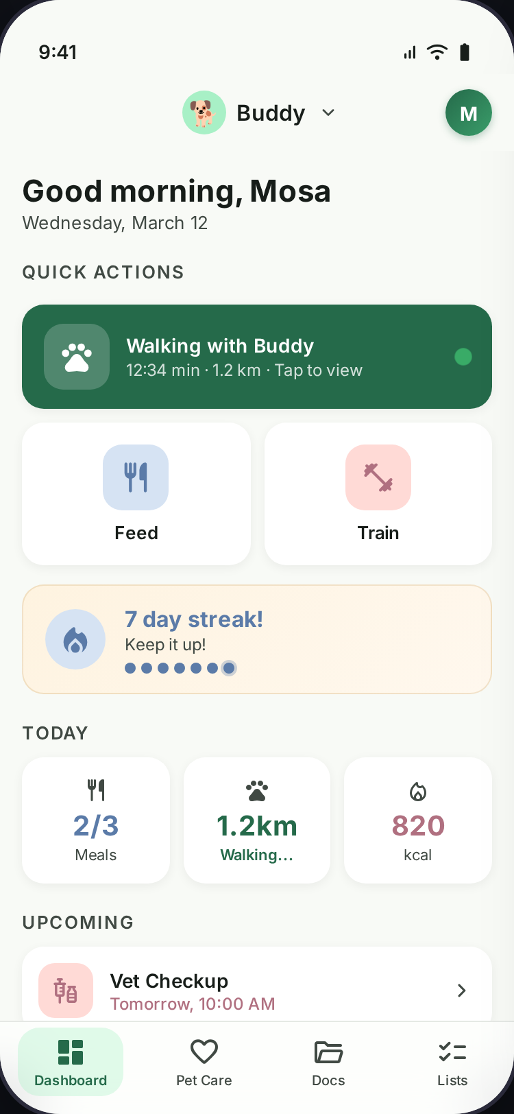 Dashboard mit aktivem Walk